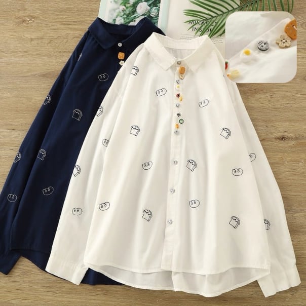 カラフルボタンとパン刺繍のブラウス 2color fu0831