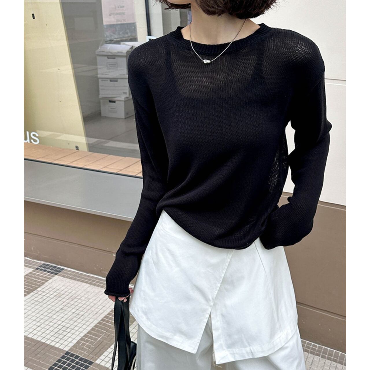 クルーネックメッシュニット a0439