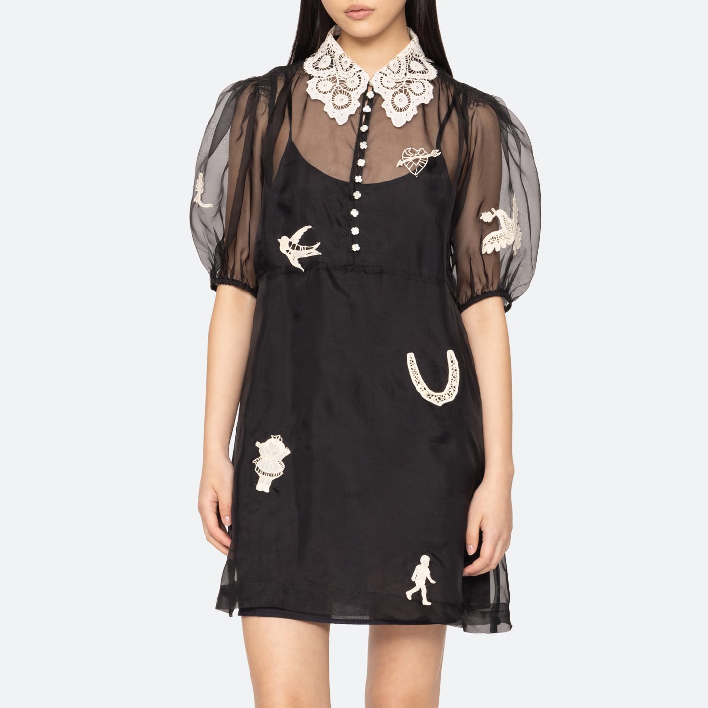 SEA NY ELLISON SOLID PUFF SLV MINI DRESS BLACK