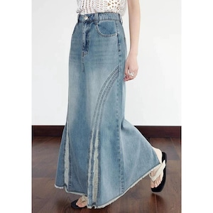 Fishtail Damaged Denim Skirt <2colors>