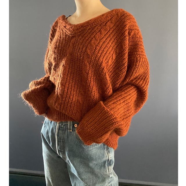 MOHAIR terra-cotta vneck knit