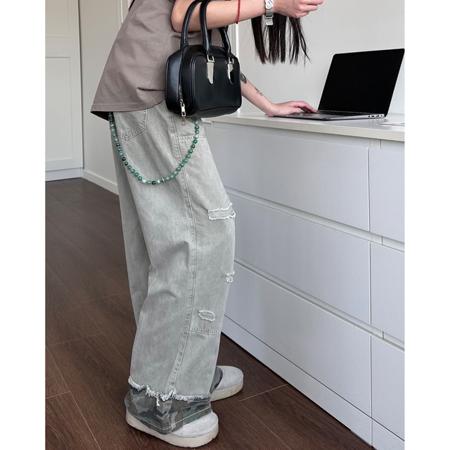 fringe camouflage point damage denim　フリンジ迷彩ポイントダメージデニム　J0888