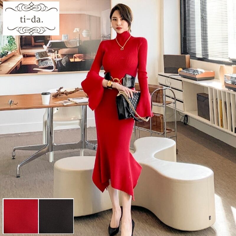 No 5 韓国ワンピース きれいめワンピース 大人可愛いワンピース マーメイドワンピース タイトワンピース ニットワンピース ２color Ti Da 韓国ワンピース専門店