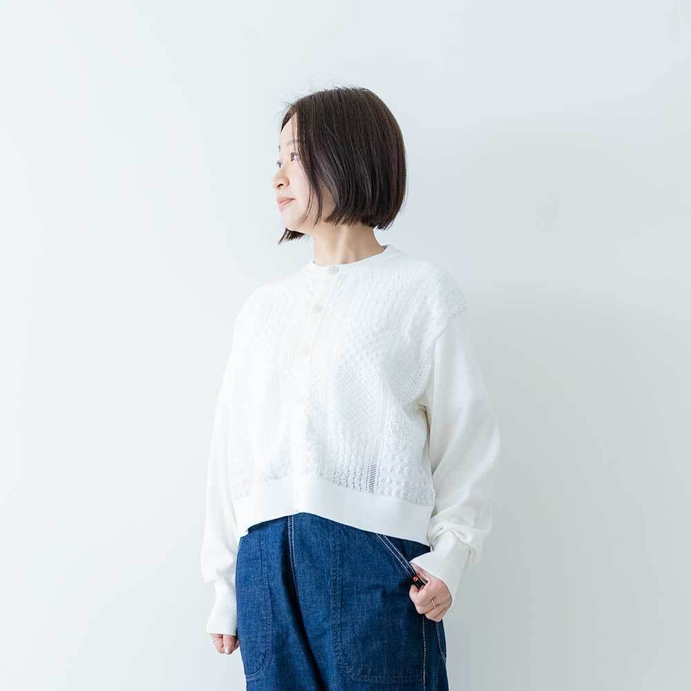 GRANDMA MAMA DAUGHTER レース編みパッチワークカーディガン