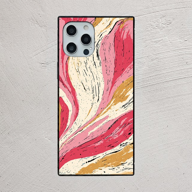 受注生産 iPhoneケース ピンクと金色の筆跡抽象柄｜抽象アート PABS099B