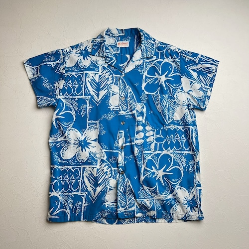 60s~ Hawaii　コットン　開襟　総柄　アロハシャツ　半袖シャツ　
