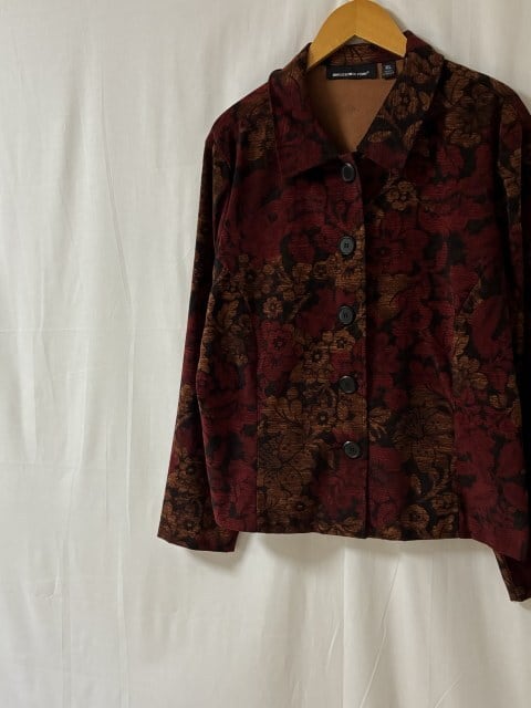 1990's Floral Pattern Micro Suede Short Shirt Jacket