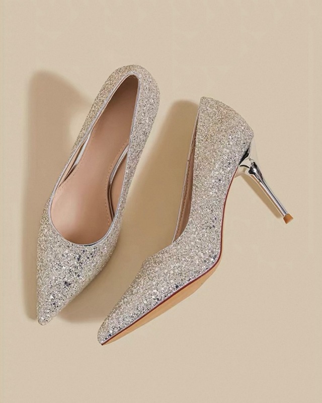 全4色/メタルヒール グリッターパンプス