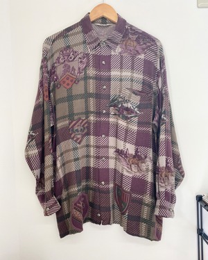 90sRayon Whole Pattern Print Shirt/L-XL