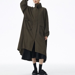 STAND COLLAR MIDI FULLZIP WINDBREAKER COAT 1color M-15138