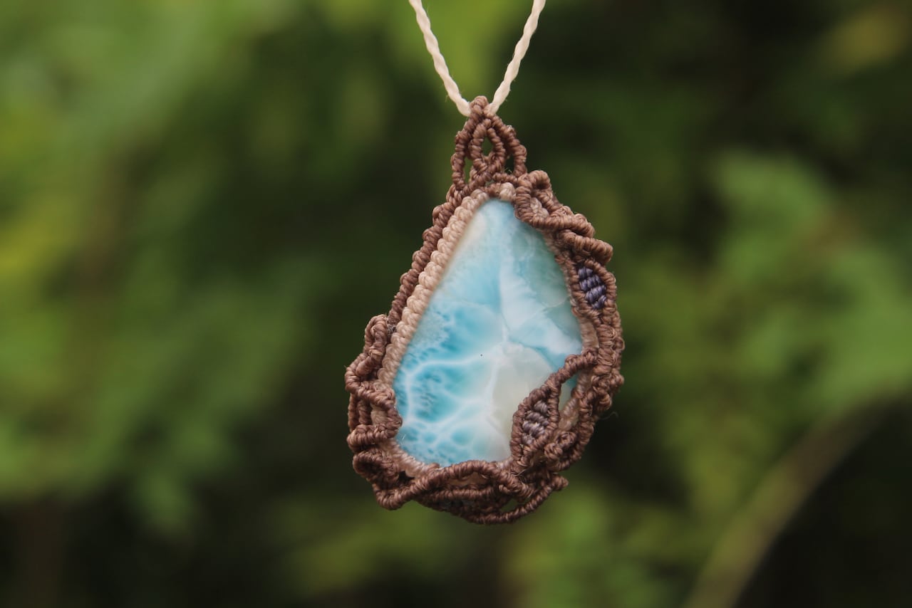 Larimar micro macrame  design pendant