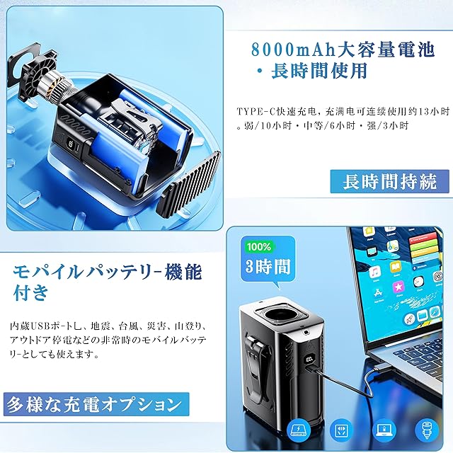 MASTORE ベルトファン 腰掛け扇風機 強力 携帯扇風機 首掛け/腰掛け