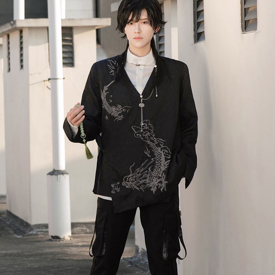 チャイナ風 羽織り 長袖トップス ジャケット 龍刺繍 ドラゴン 闇