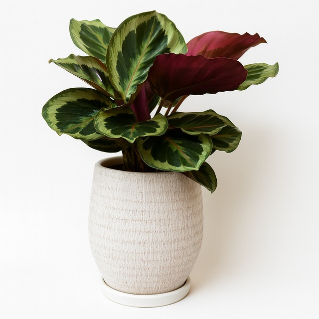 カラテア・シャインスター　4.5号 陶器鉢（受け皿付き）