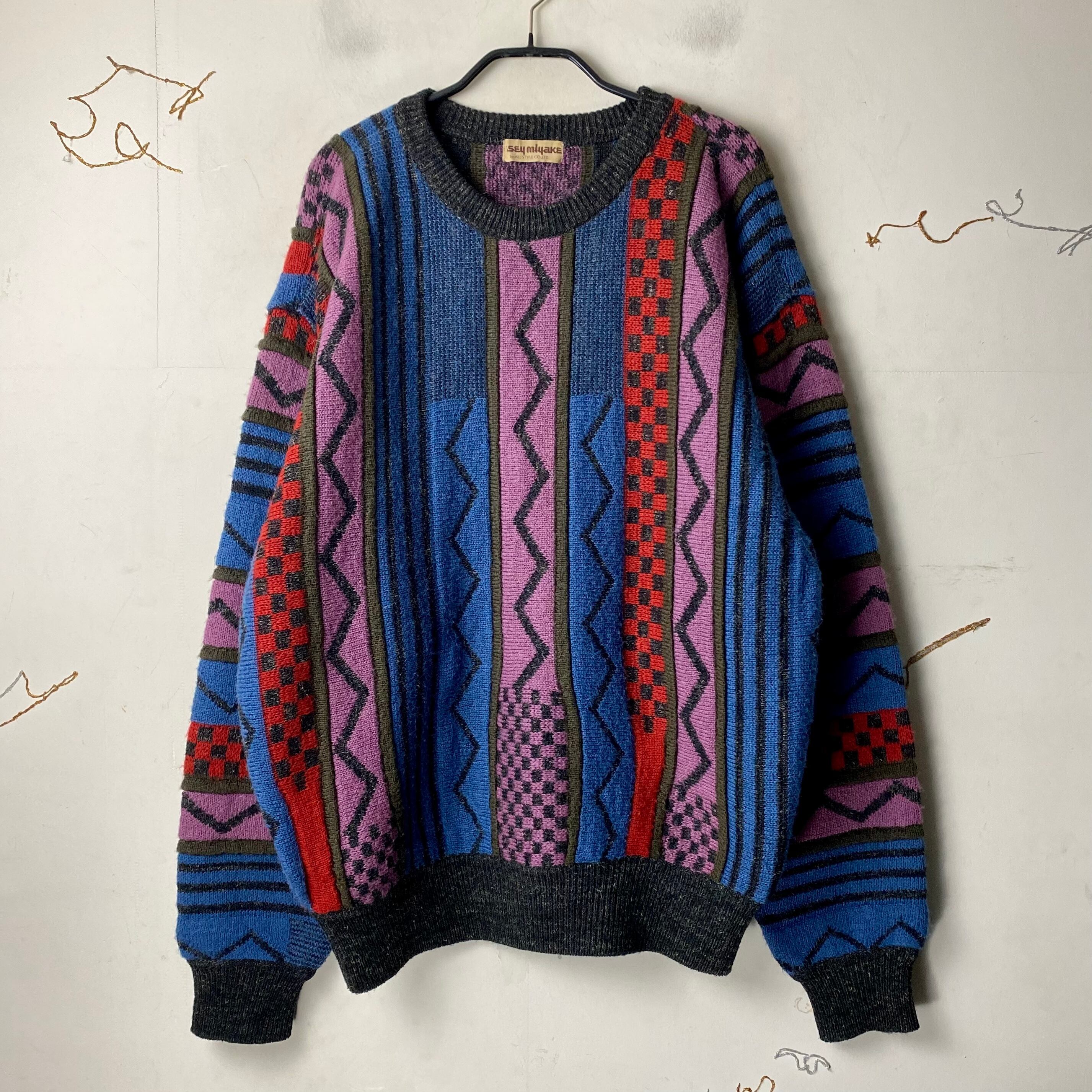 vintage ISSEY MIYAKE multicolor & pattern knit sweater | NOIR ONLINE