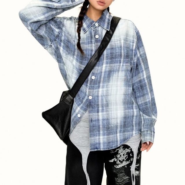 フェードグラデーションルーズシルエットチェックシャツ 1col R02652