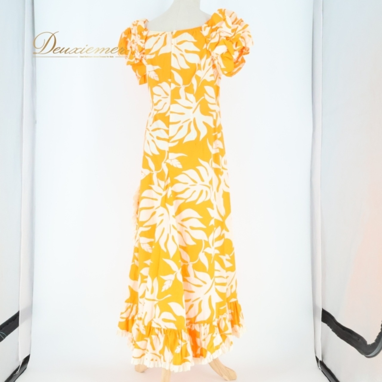 フラダンス 衣装 ワンピース ドレス アロハスタンダード オレンジ系 ALOHA STANDARDS 日本製 フリル アシンメトリー レース かわいい 華やか 鮮やか 明るい 橙 白 ハワイアン アロハ ハワイアンプリント フラ ダンス レッスン 練習