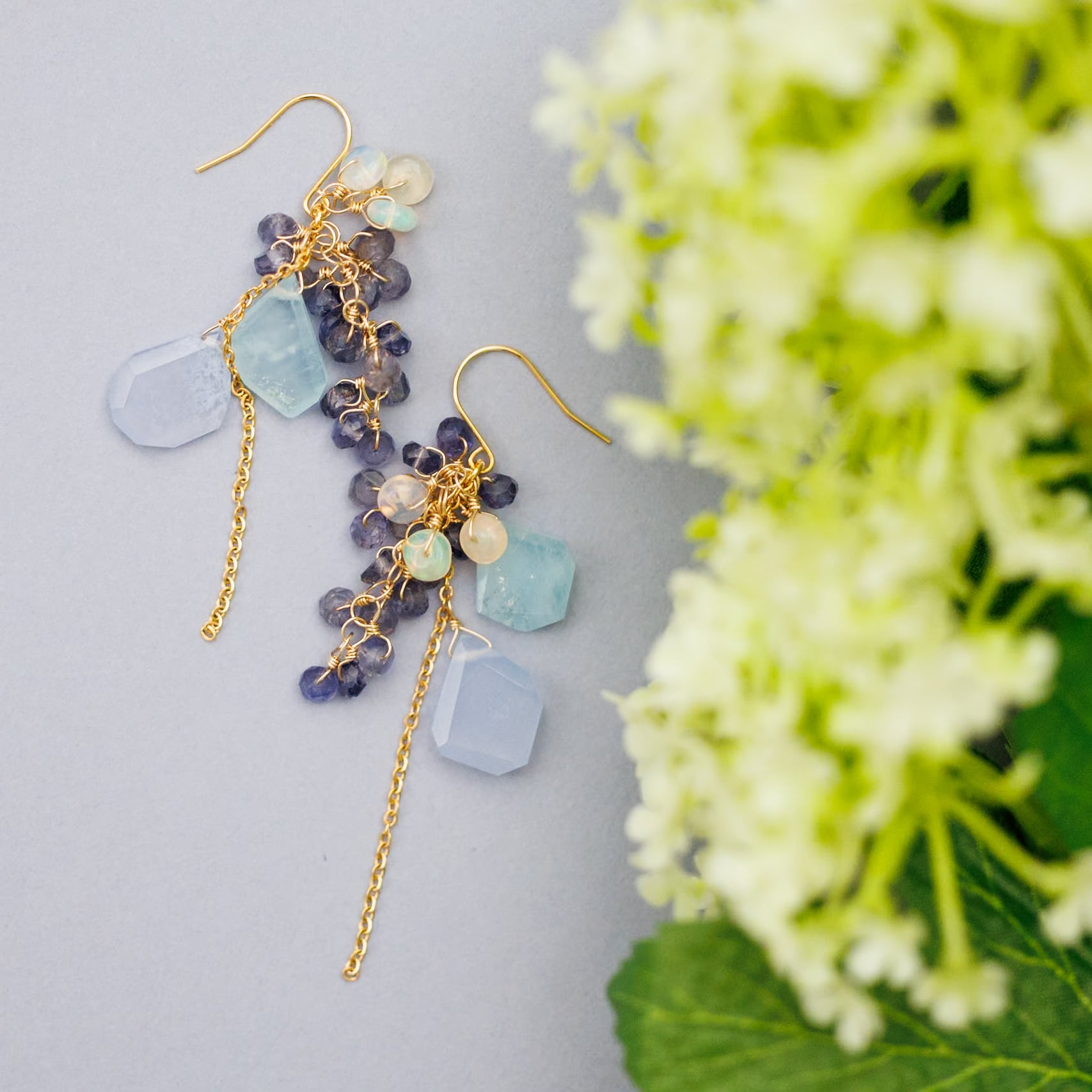 14kgfオパライズドウッドブーケピアス/イヤリング ブルーオパライズド