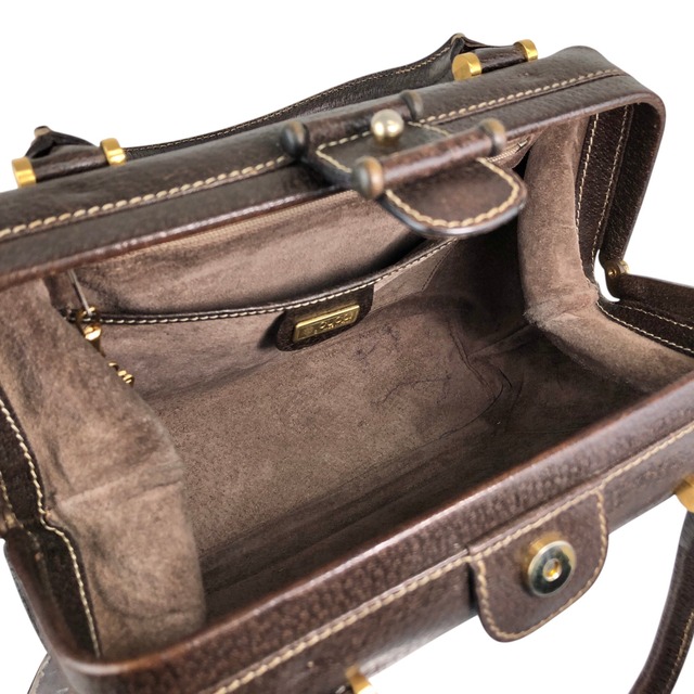 GUCCI グッチ ハンドバッグ ブラウン レザー がま口 vintage ヴィンテージ オールド fva3h4