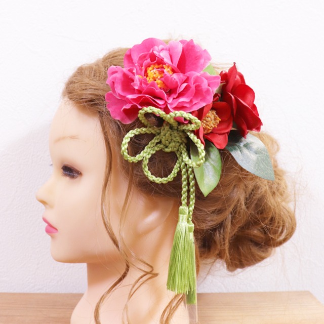 【アーティフィシャル】成人式や結婚式和装の髪飾りに。椿のヘッドドレス