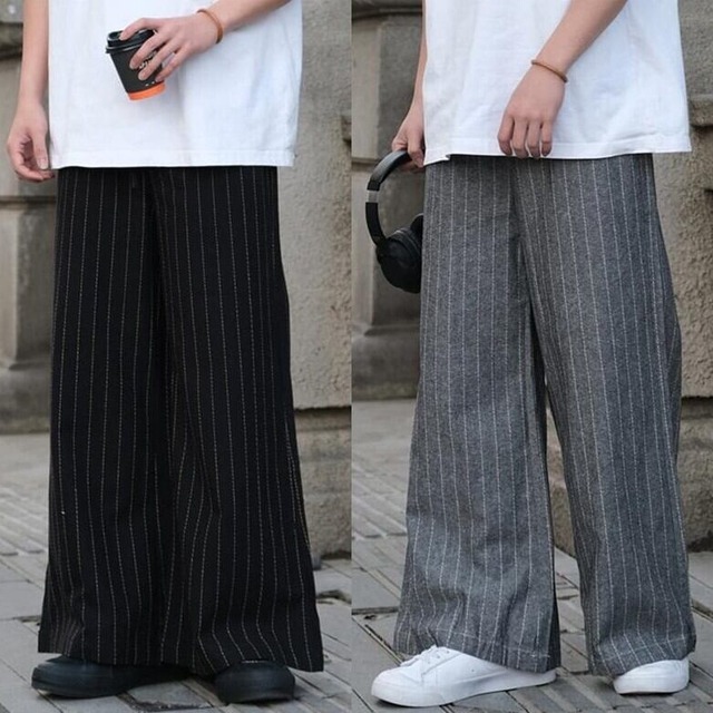 全3色縞模様ストレートワイドパンツ