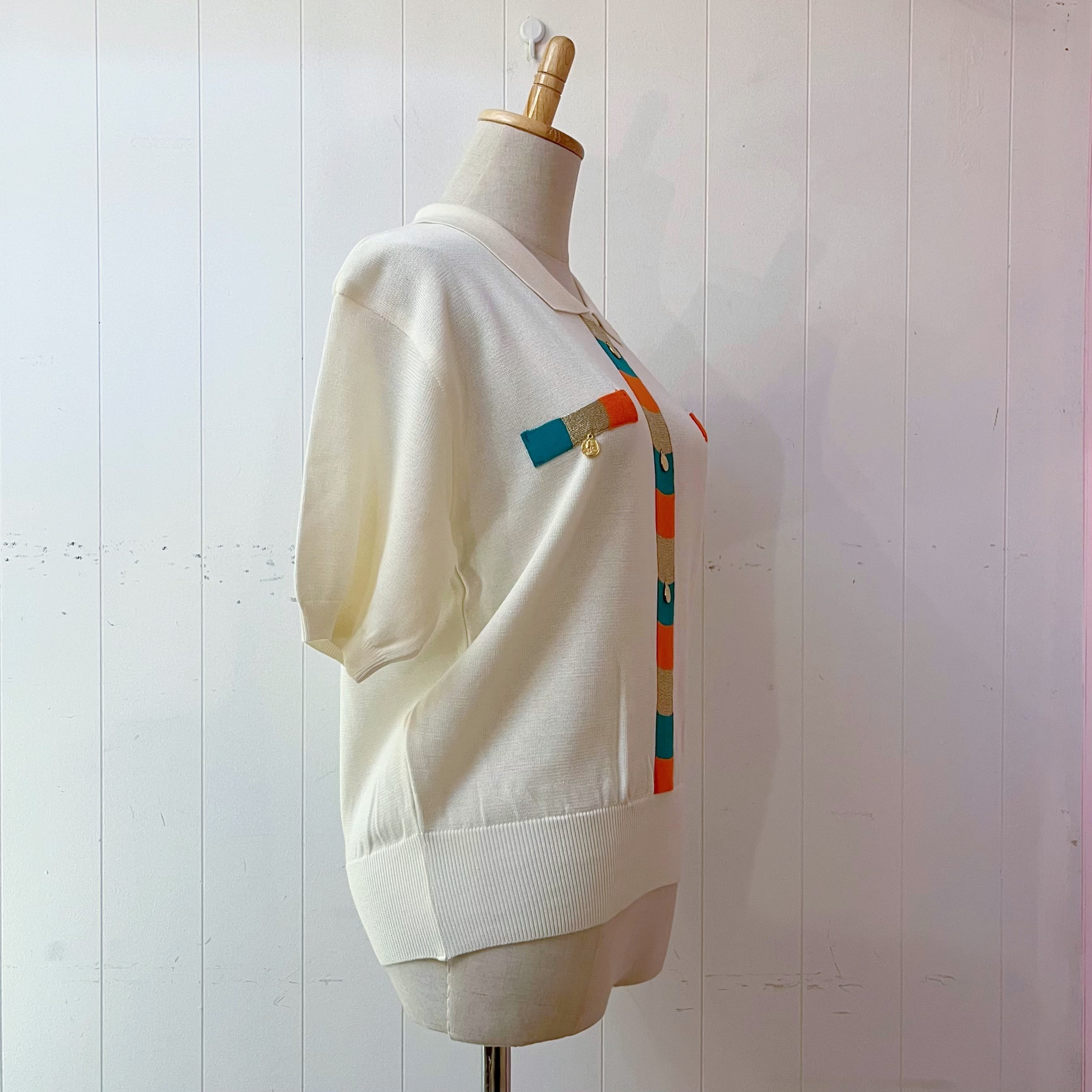 color block coin charm polo knit