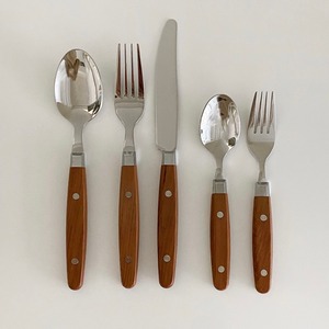 retro wood cutlery 5P full set / レトロ ウッド カトラリー フルセット スプーン 韓国 インテリア 雑貨