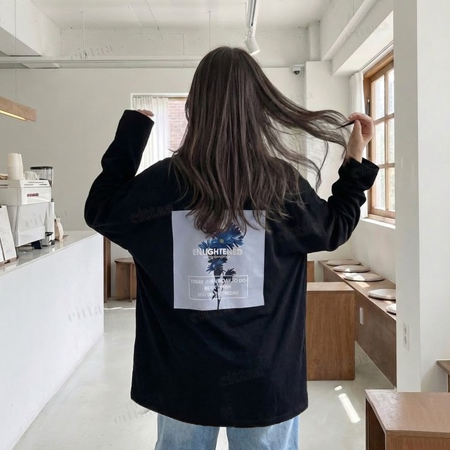 【即納】Y-4797　2026新作♡ENLIBHTENEDフラワープリント長袖Tシャツ　ブラック　0120