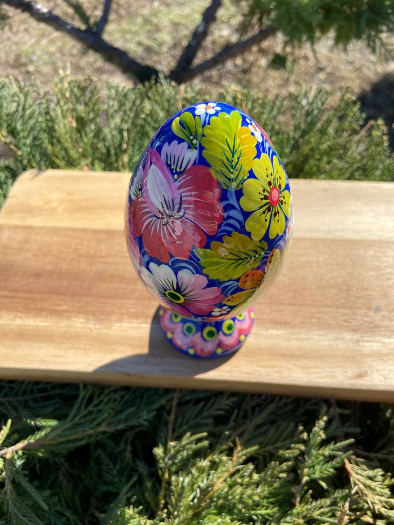 ペトリキウカ塗り　木製プィサンカ・スタンド一体型（イースター・エッグ）14cm（ホメンコ作） - 6