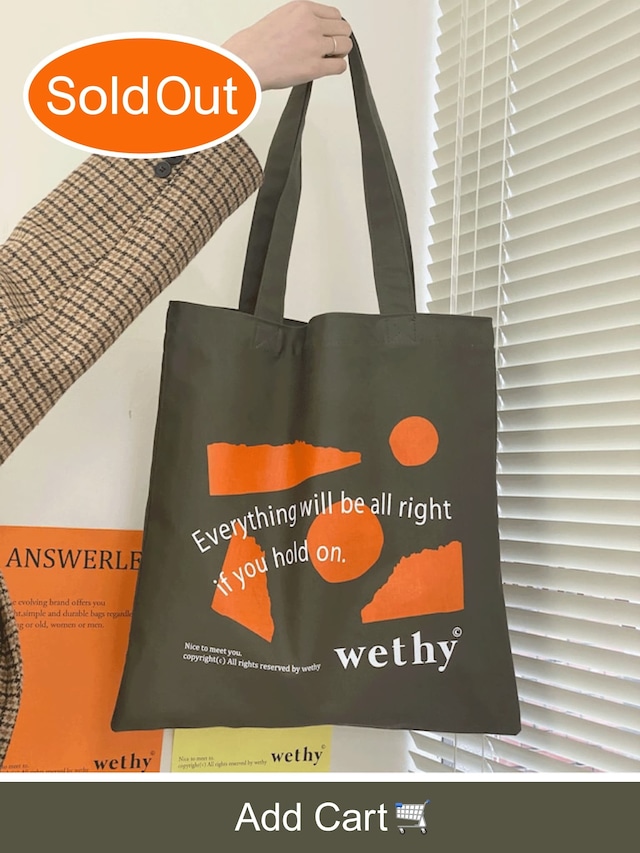 wethy トートバッグ カーキ コットンバッグ 韓国雑貨