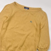 90s BURBERRY LONDON BLUE LABEL バーバリー ブルーレーベル コットン 七分袖 ニット セーター 38/イエロー レディース 三陽商会 ビンテージ