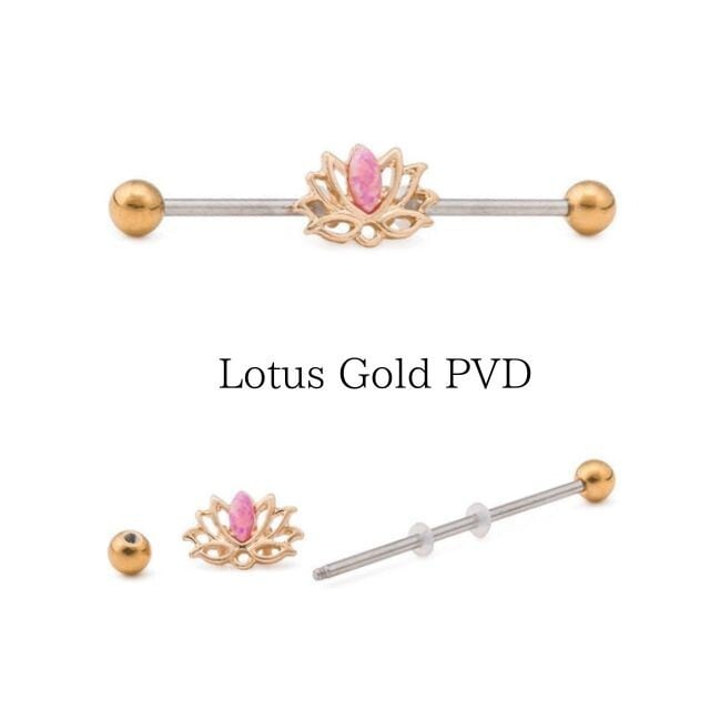 インダストリアル ボディピアス 14G 2WAY オパール蓮モチーフ ロング