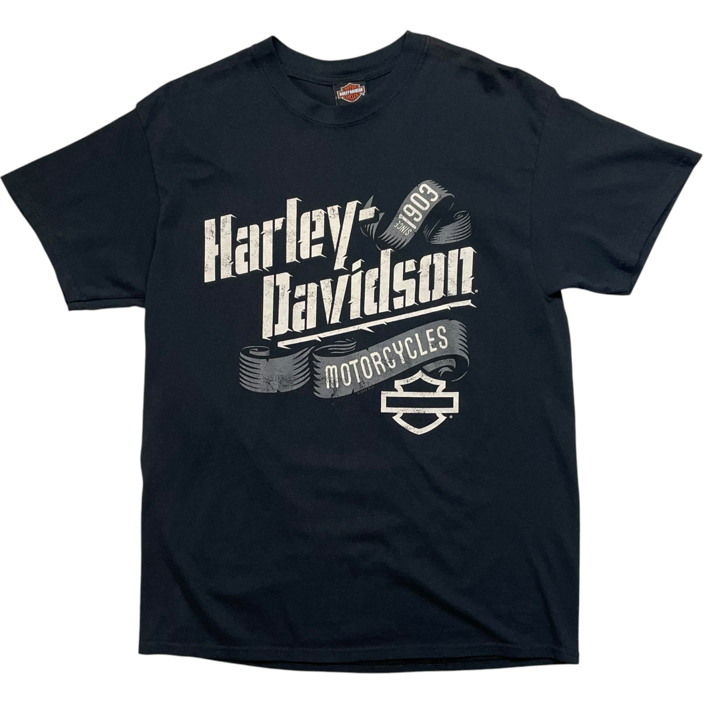 《L》Harley-Davidson ハーレーダビッドソン Tシャツ 両面プリント 地図プリント フェード ブラック no.10380