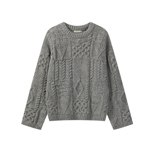 patchwork  crew-neck cable knit　J00435