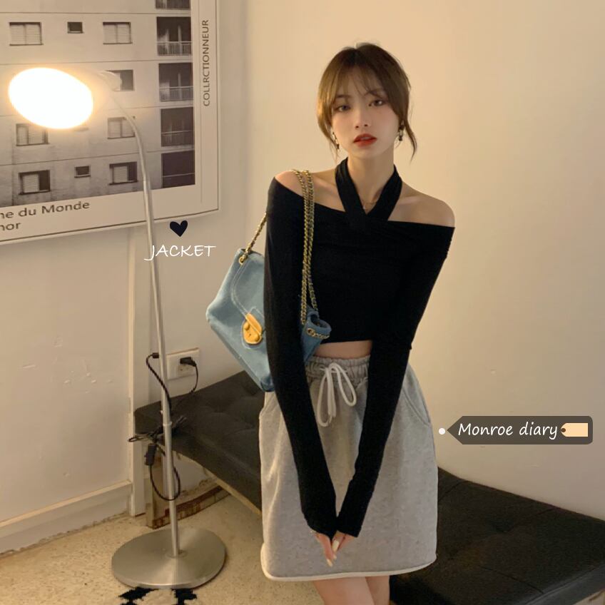 スリム薄手Tシャツ サマーストラップレス長袖スリーブトップス ロング 夏物 モンロー21129472532