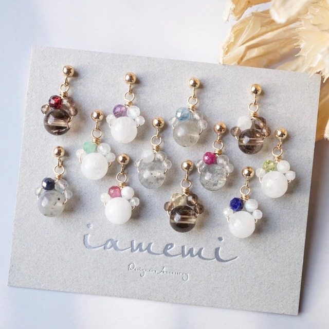 【選べる誕生石】肉球 14kgf ピアス イヤリング 犬 猫 ペット 天然石 樹脂 ノンホール アレルギー対応 推し活 メンカラ