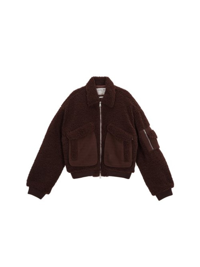 [MATIN KIM] KNIT MIXED TEDDY CROP JUMPER IN DARK BROWN