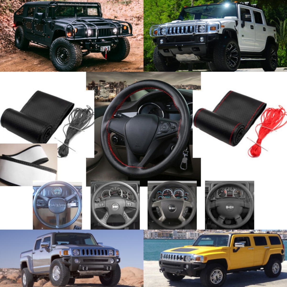 ステアリングカバー ユニバーサル DIY レザー ハマー Hummer H1 H2 H3 