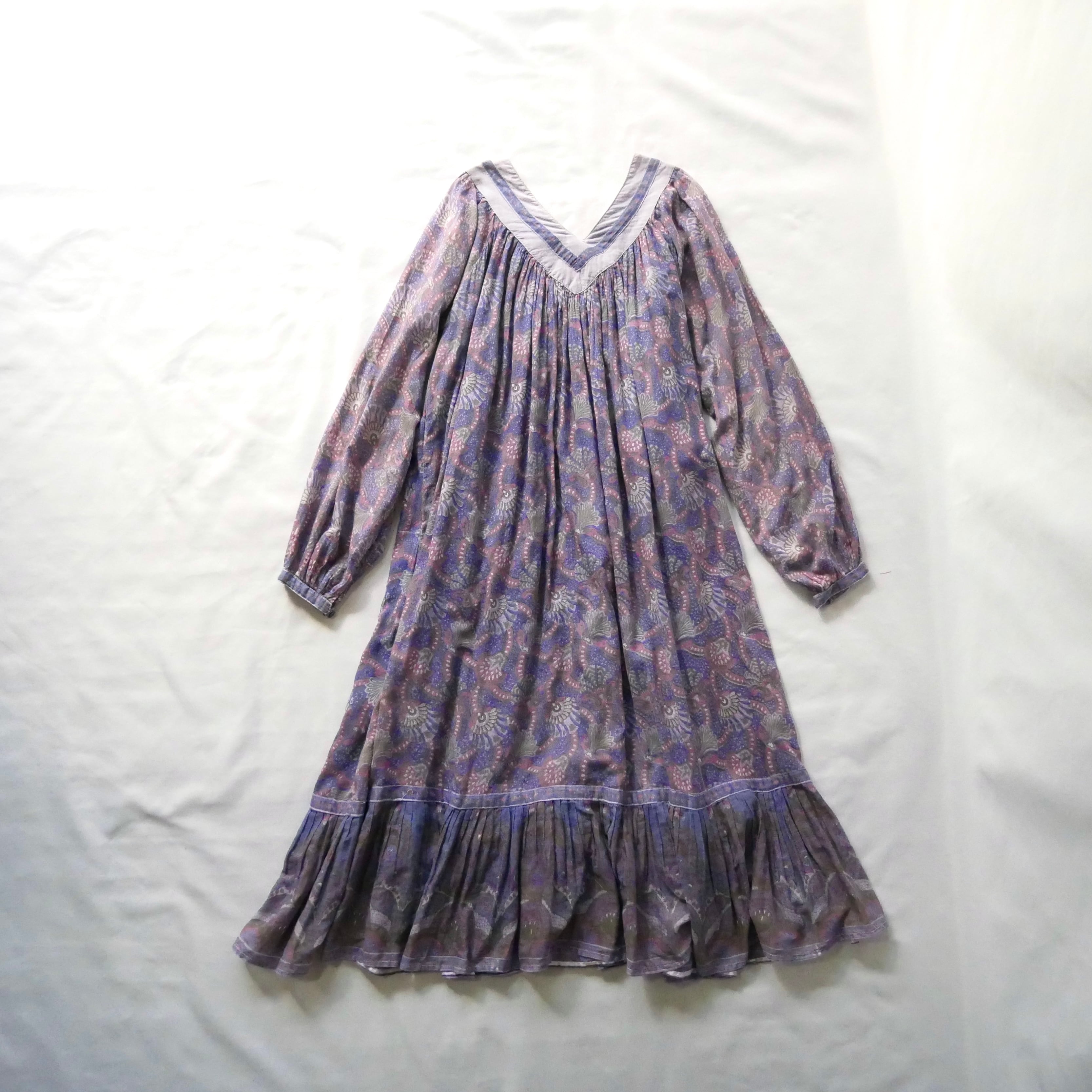70s vintage madein Indian cotton purple onepiece 70年代