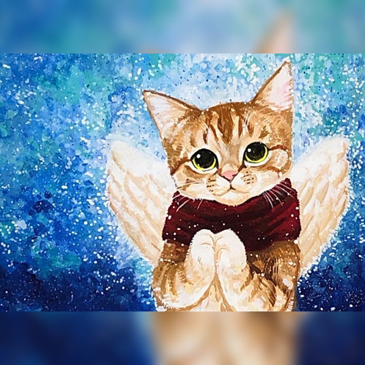 China】A3サイズ・四角 ont-024『エンジェルねこ -祈りを込めて-』鬼辰