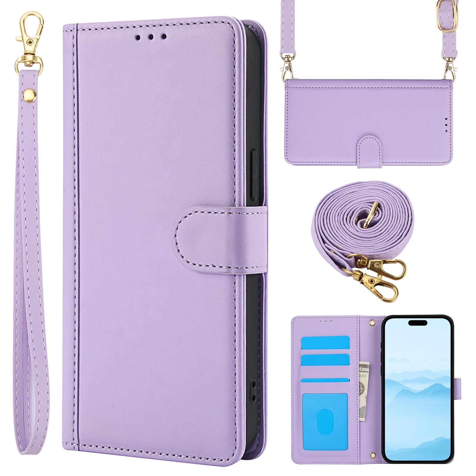 Dahimomo For iPhone 17 ケース 手帳型 あいふおん17ケース ショルダー アイホン 17 カード収納 スマホケース iPhone 17 財布型 アイフォン17 カバー スタンド機能 肩掛け スマホカバー アイホン17 レザー あいほん17 カード 全面保護 phone17 携帯カバー あいふおん17 おしゃれ 無地 シンプル いphone17 耐衝撃 - 紫