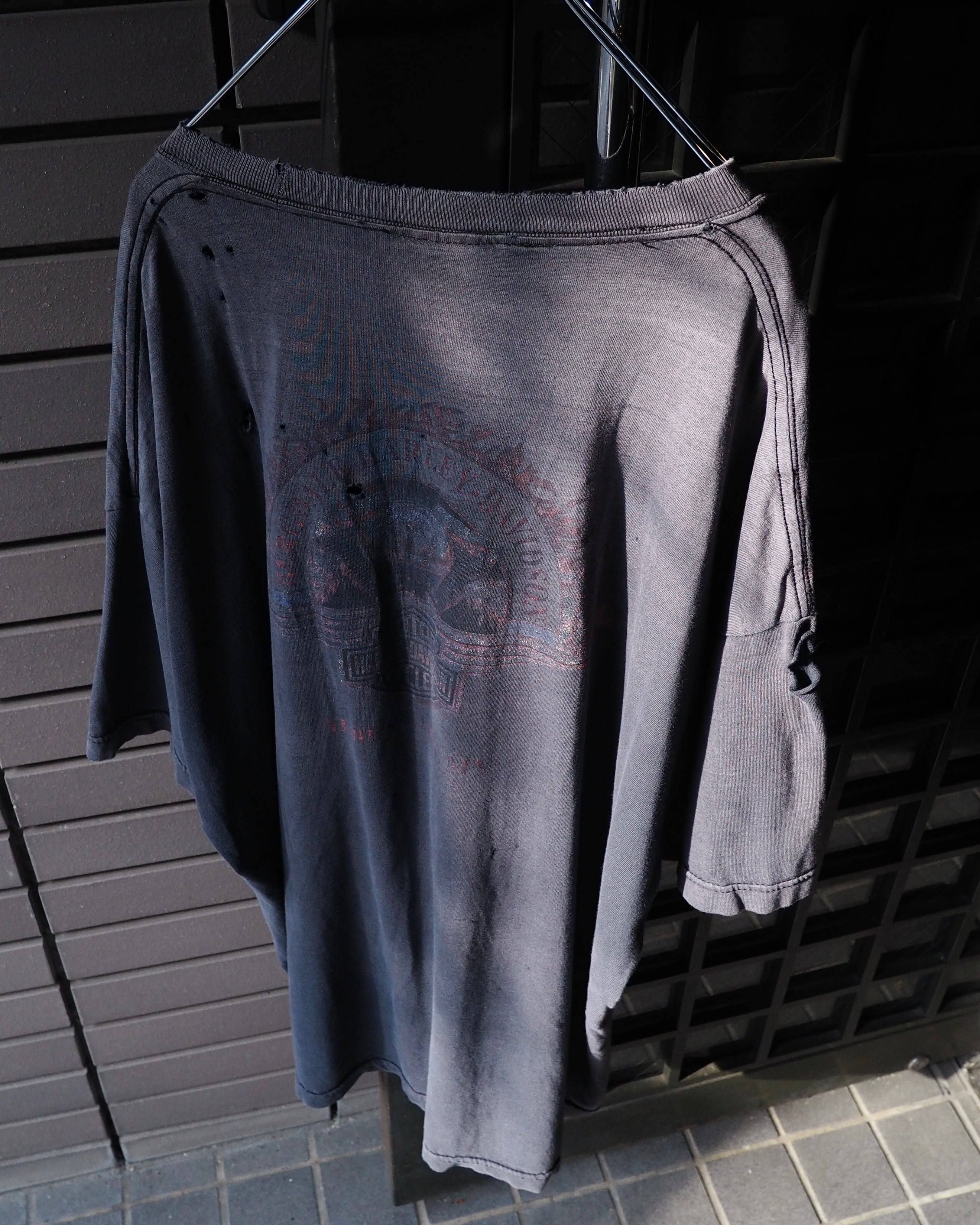" Harley-Davidson " Beautiful Fade × Destroy vintage loose Double sided Print Tee