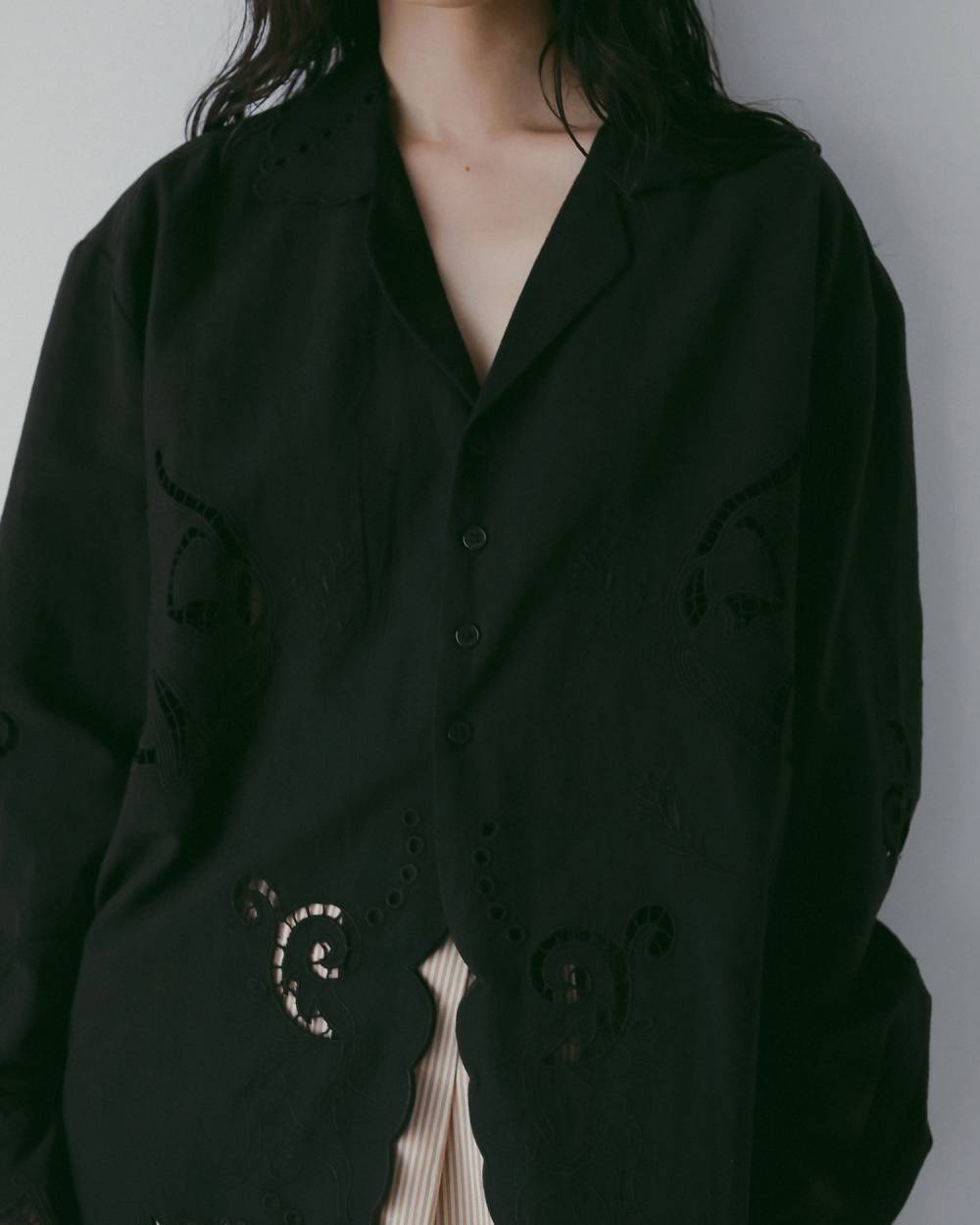 anuke(アンヌーク) Cutwork Opencollar Shirts | サウスオレンジ