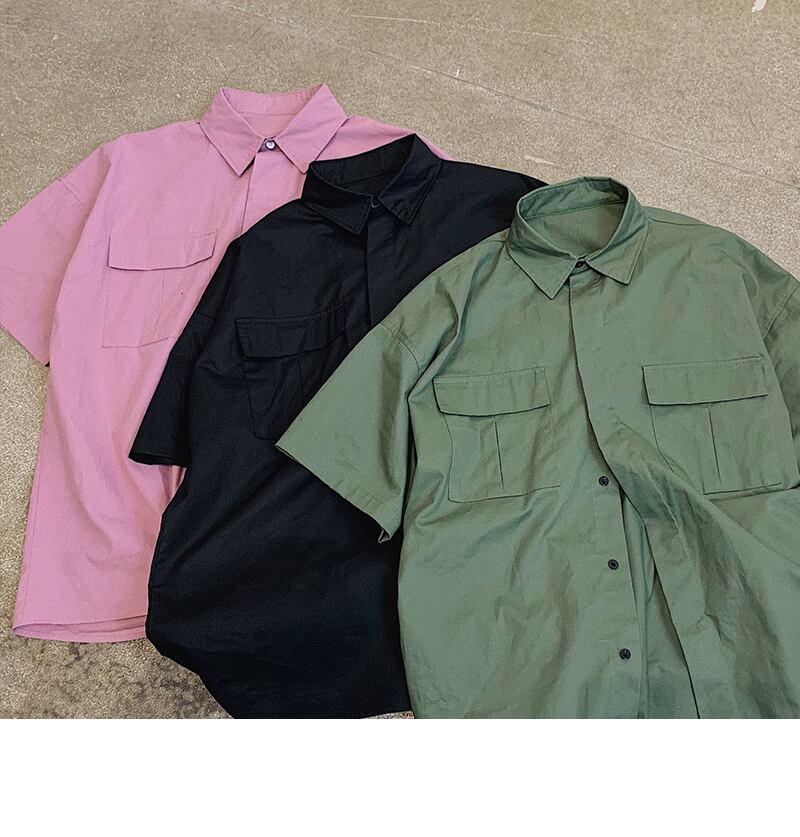 全3色 シャツ トップス 無地 カジュアル 羽織 半袖 重ね着