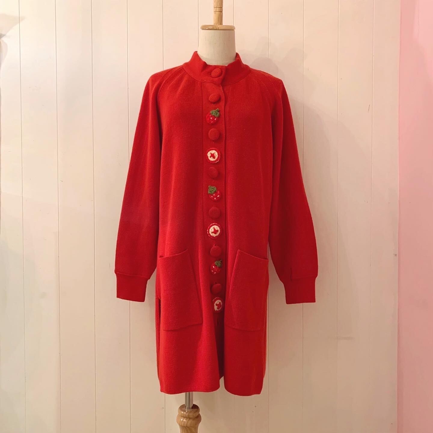 remake : strawberry button long knit cardigan