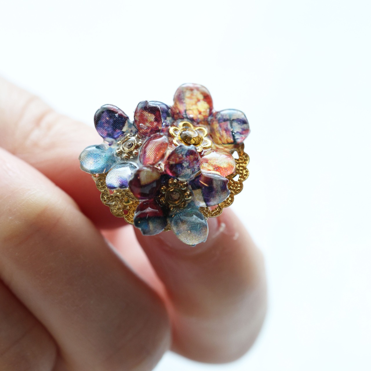 浪漫 - 和風 花束ブローチ(三輪咲き)【1点物】