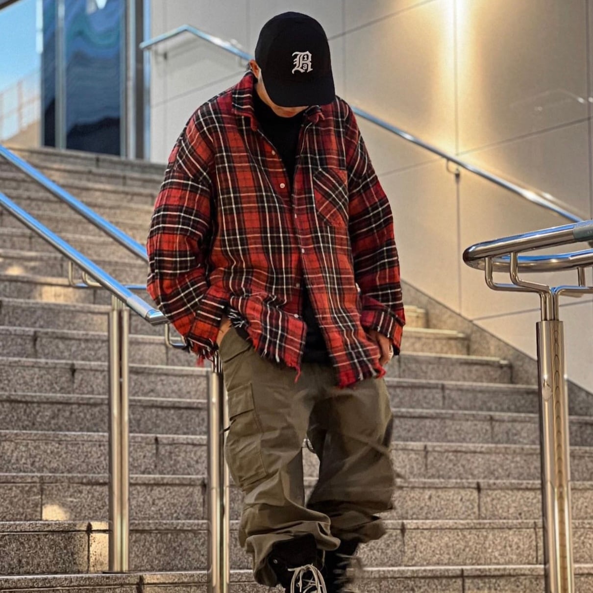 ARCHIVIO レッドシャツ サイズ48 R13】L/S BOXY WORKSHIRT(RED/BLACK) | AYIN