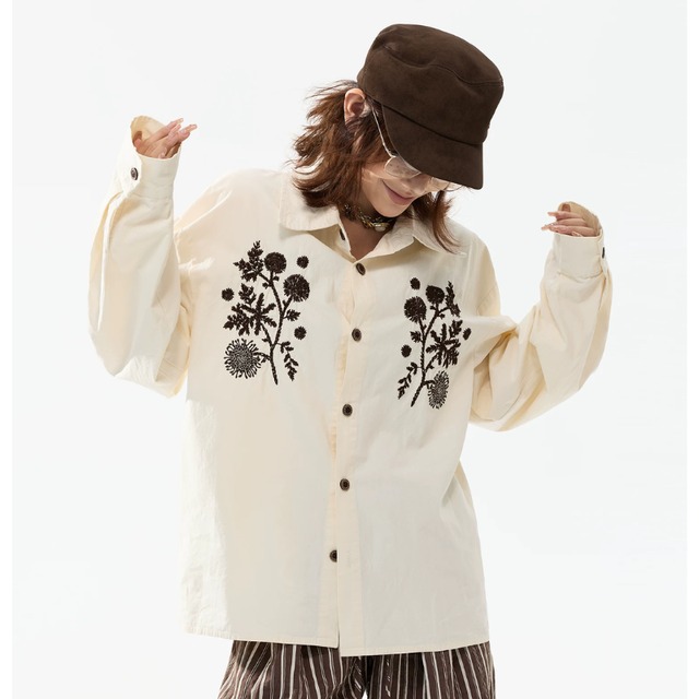 retro botanical design shirt　レトロボタニカルデザインシャツ　J2108