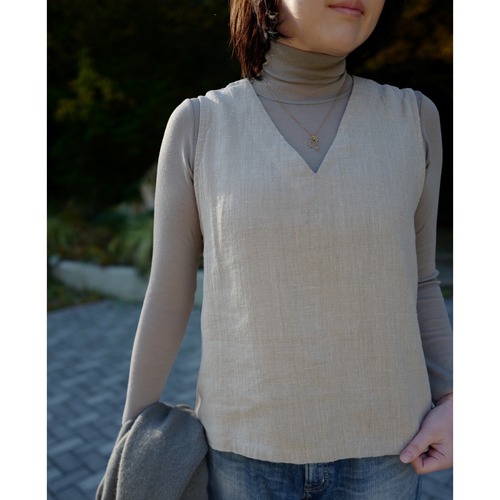 《別注》fog linen work｜厚地リネンVネックベスト・ジレ（col.ナチュラル/生成り）