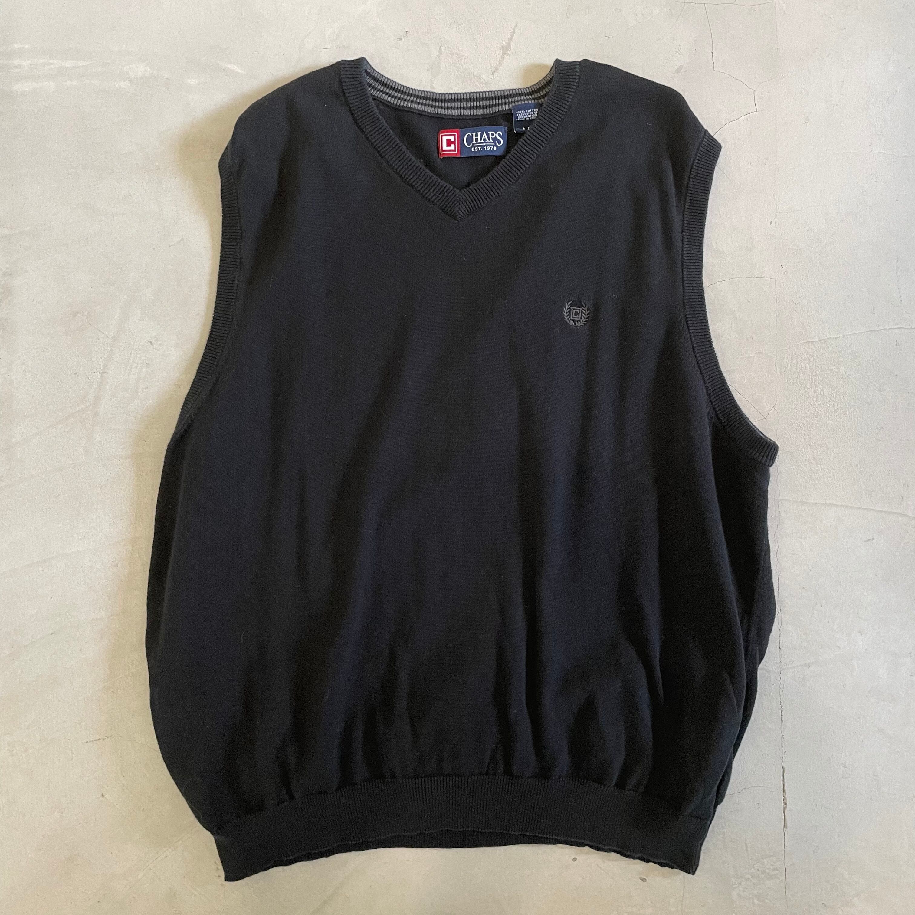 CHAPS チャップス Vネック ラムウールニットベスト メンズL 古着 紺色【ニットセーター】【ベスト】